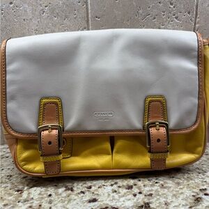 Coach Two-Tone White and Yellow Leather Crossbody with Tan Trim